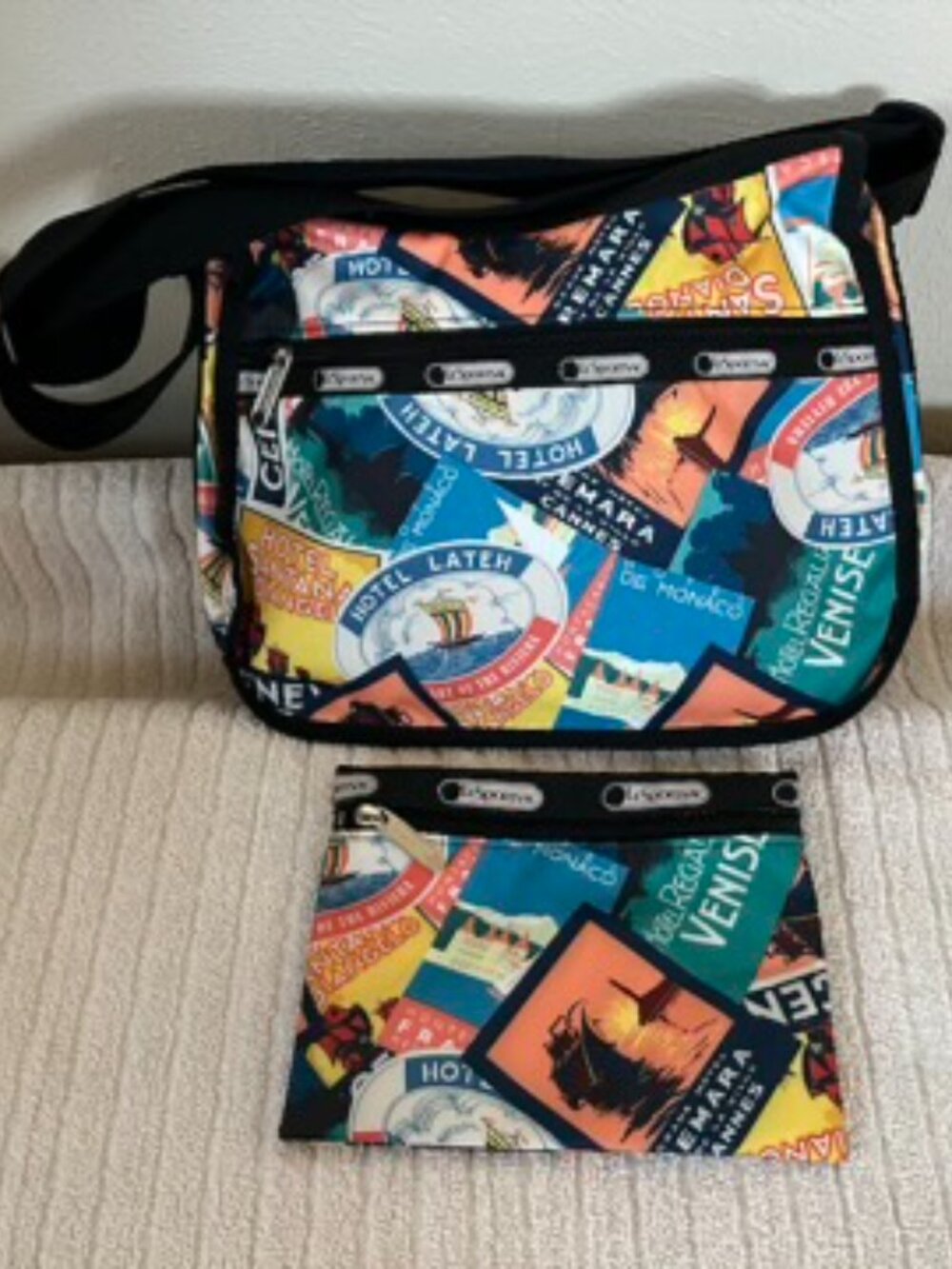 LeSportsac French Riviera Nylon Crossbody Shoulder Bag w Matching Bag Set